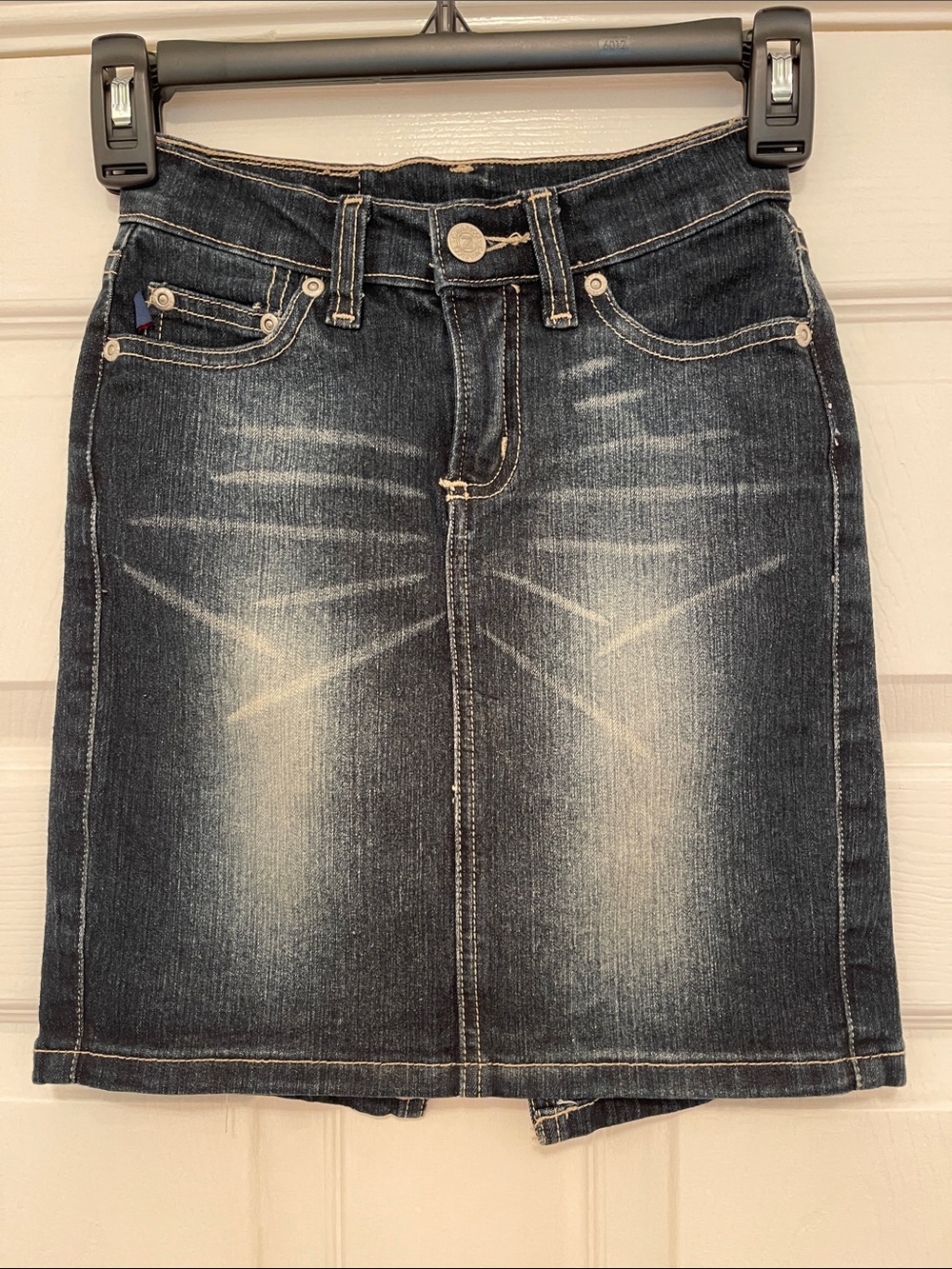 Z. Cavaricci Dark Wash Denim Skirt with Faded Detail, size 7